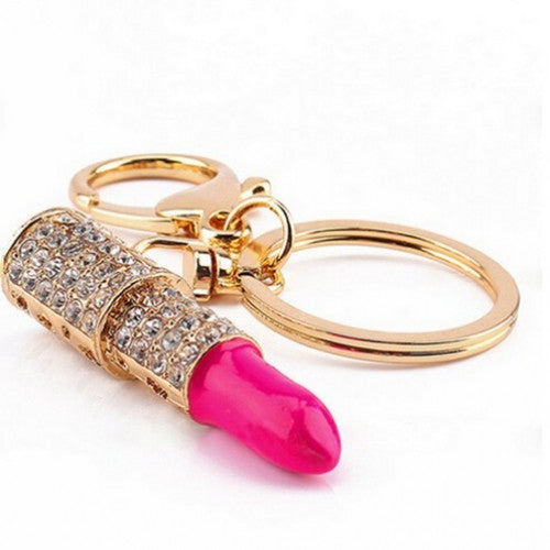 Lipstick Rhinestone Crystal Key Chain